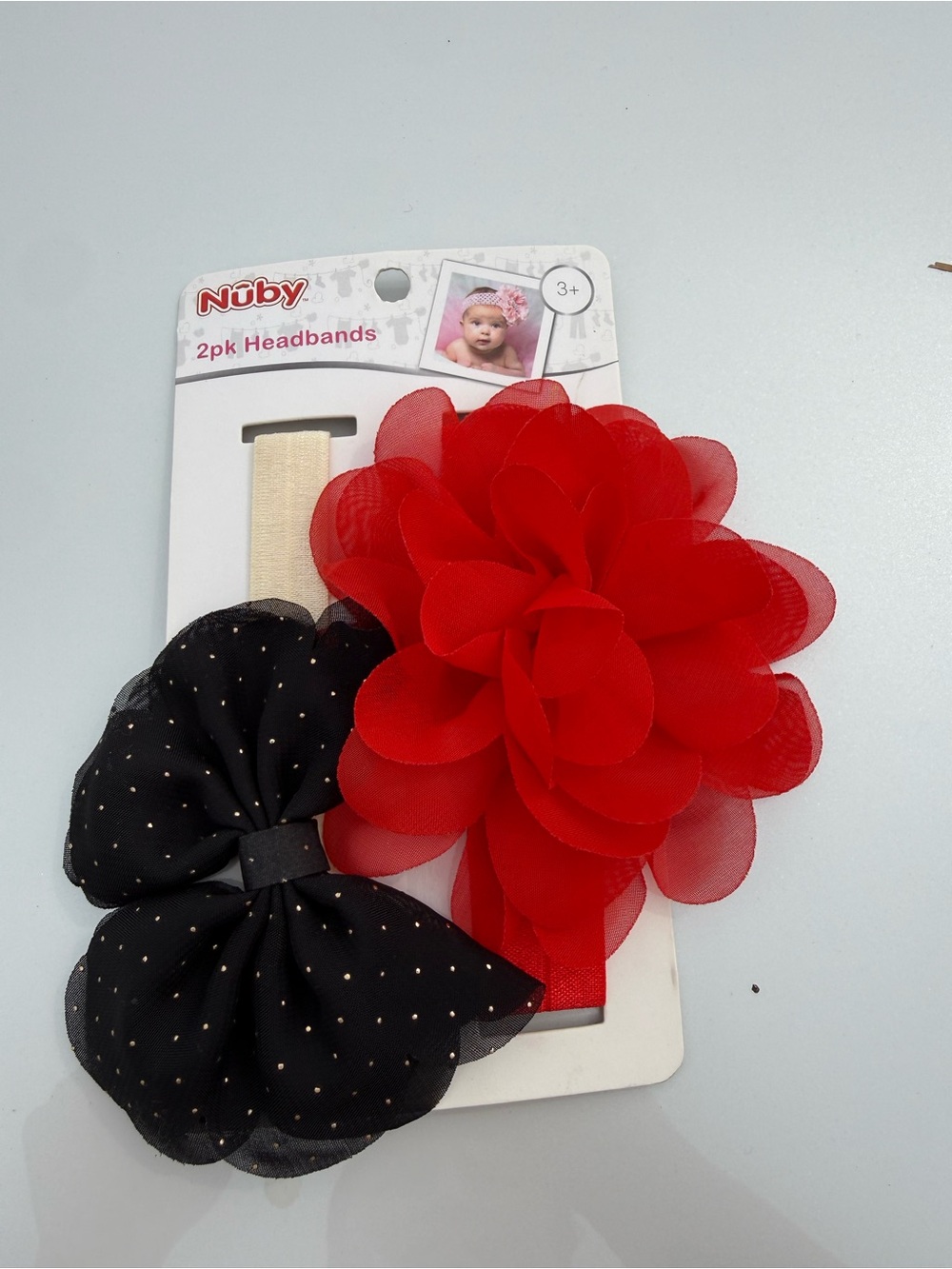 Nuby Kids 2-Pack Red Flower & Black Bow Headbands